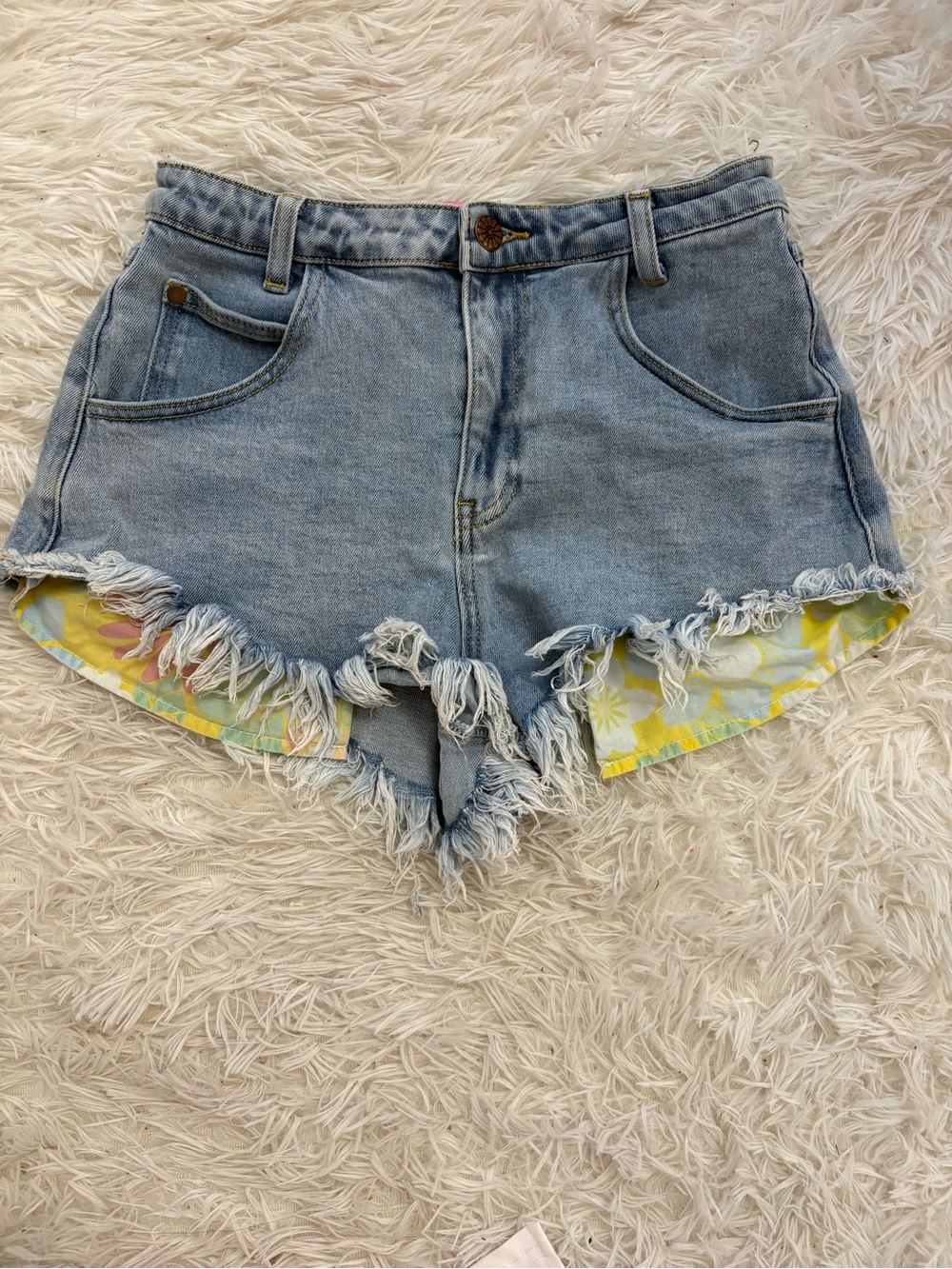 Sugar Thrillz Frayed Hem floral Light Blue Denim Women's Shorts